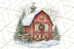 Winter Barn Christmas Clipart PNG, Farmhouse Christmas Product Image 2
