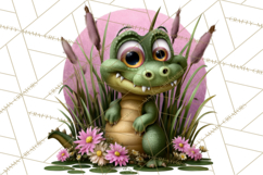 Cute Turtle Frog Alligator Pond Animals Clipart PNG Product Image 5