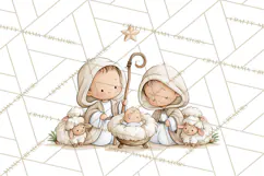 Christmas Nativity Clipart, Watercolor Nativity Scene PNG Product Image 3