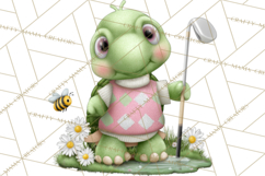 Golfing Frog Turtle Alligator Argyle Clipart PNG Product Image 2