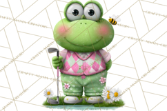 Golfing Frog Turtle Alligator Argyle Clipart PNG Product Image 3