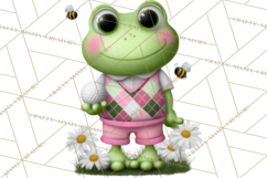 Golfing Frog Turtle Alligator Argyle Clipart PNG Product Image 4