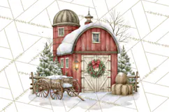 Winter Barn Christmas Clipart PNG, Farmhouse Christmas Product Image 2