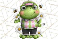 Golfing Frog Turtle Alligator Argyle Clipart PNG Product Image 5