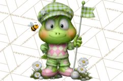 Golfing Frog Turtle Alligator Argyle Clipart PNG Product Image 4