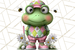 Golfing Frog Turtle Alligator Argyle Clipart PNG Product Image 3