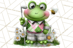 Golfing Frog Turtle Alligator Argyle Clipart PNG Product Image 4