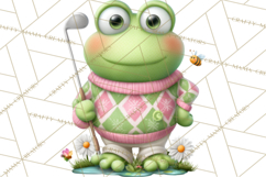 Golfing Frog Turtle Alligator Argyle Clipart PNG Product Image 5