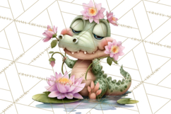 Cute Turtle Frog Alligator Pond Animals Clipart PNG Product Image 3