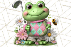 Golfing Frog Turtle Alligator Argyle Clipart PNG Product Image 2