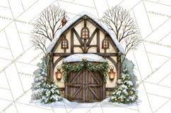 Winter Barn Christmas Clipart PNG, Farmhouse Christmas Product Image 3
