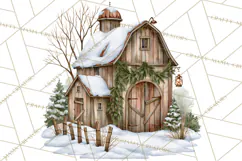 Winter Barn Christmas Clipart PNG, Farmhouse Christmas Product Image 5