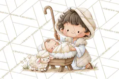 Christmas Nativity Clipart, Watercolor Nativity Scene PNG Product Image 2