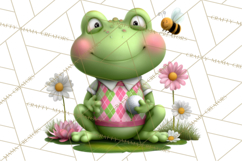 Golfing Frog Turtle Alligator Argyle Clipart PNG Product Image 5