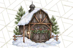 Winter Barn Christmas Clipart PNG, Farmhouse Christmas Product Image 3