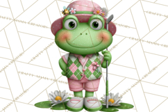 Golfing Frog Turtle Alligator Argyle Clipart PNG Product Image 3