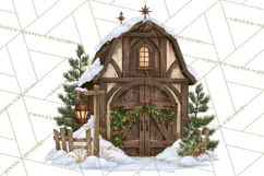 Winter Barn Christmas Clipart PNG, Farmhouse Christmas Product Image 4