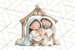 Christmas Nativity Clipart, Watercolor Nativity Scene PNG Product Image 5