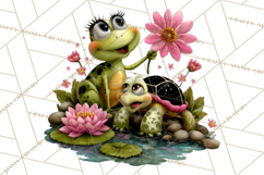 Cute Turtle Frog Alligator Pond Animals Clipart PNG Product Image 4