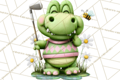 Golfing Frog Turtle Alligator Argyle Clipart PNG Product Image 5