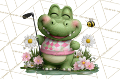 Golfing Frog Turtle Alligator Argyle Clipart PNG Product Image 2