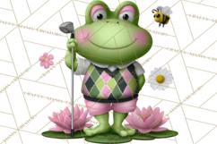Golfing Frog Turtle Alligator Argyle Clipart PNG Product Image 3