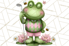 Golfing Frog Turtle Alligator Argyle Clipart PNG Product Image 4