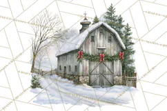 Winter Barn Christmas Clipart PNG, Farmhouse Christmas Product Image 2