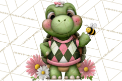 Golfing Frog Turtle Alligator Argyle Clipart PNG Product Image 3