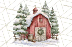 Winter Barn Christmas Clipart PNG, Farmhouse Christmas Product Image 2
