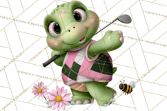 Golfing Frog Turtle Alligator Argyle Clipart PNG Product Image 2