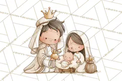 Christmas Nativity Clipart, Watercolor Nativity Scene PNG Product Image 4