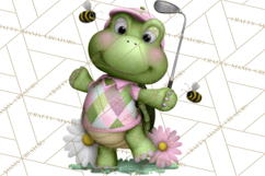Golfing Frog Turtle Alligator Argyle Clipart PNG Product Image 3