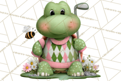 Golfing Frog Turtle Alligator Argyle Clipart PNG Product Image 4