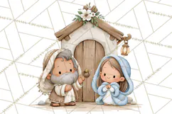 Christmas Nativity Clipart, Watercolor Nativity Scene PNG Product Image 2