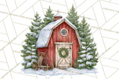 Winter Barn Christmas Clipart PNG, Farmhouse Christmas Product Image 4
