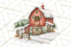 Winter Barn Christmas Clipart PNG, Farmhouse Christmas Product Image 5