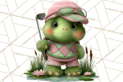 Golfing Frog Turtle Alligator Argyle Clipart PNG Product Image 4