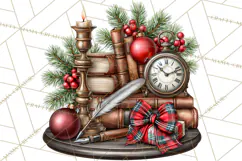 Dark Academia Christmas Clipart Royal Stewart Tartan PNG Product Image 2