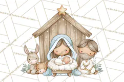 Christmas Nativity Clipart, Watercolor Nativity Scene PNG Product Image 4