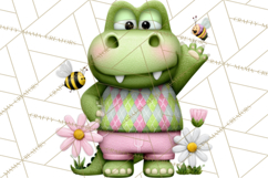 Golfing Frog Turtle Alligator Argyle Clipart PNG Product Image 2