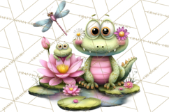 Cute Turtle Frog Alligator Pond Animals Clipart PNG Product Image 2