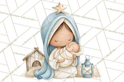 Christmas Nativity Clipart, Watercolor Nativity Scene PNG Product Image 3