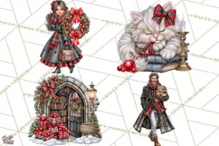 Dark Academia Christmas Clipart Royal Stewart Tartan PNG Product Image 1