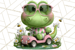 Golfing Frog Turtle Alligator Argyle Clipart PNG Product Image 5