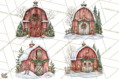 Winter Barn Christmas Clipart PNG, Farmhouse Christmas Product Image 1