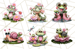 Cute Turtle Frog Alligator Pond Animals Clipart PNG Product Image 2
