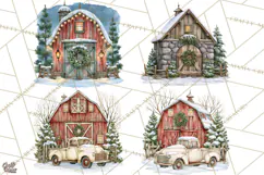 Winter Barn Christmas Clipart PNG, Farmhouse Christmas Product Image 1