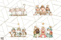 Christmas Nativity Clipart, Watercolor Nativity Scene PNG Product Image 1