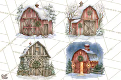 Winter Barn Christmas Clipart PNG, Farmhouse Christmas Product Image 1